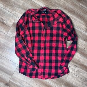 Vintage South Pole Red and Black Plaid Men's Shirt, XXL 100% cotton